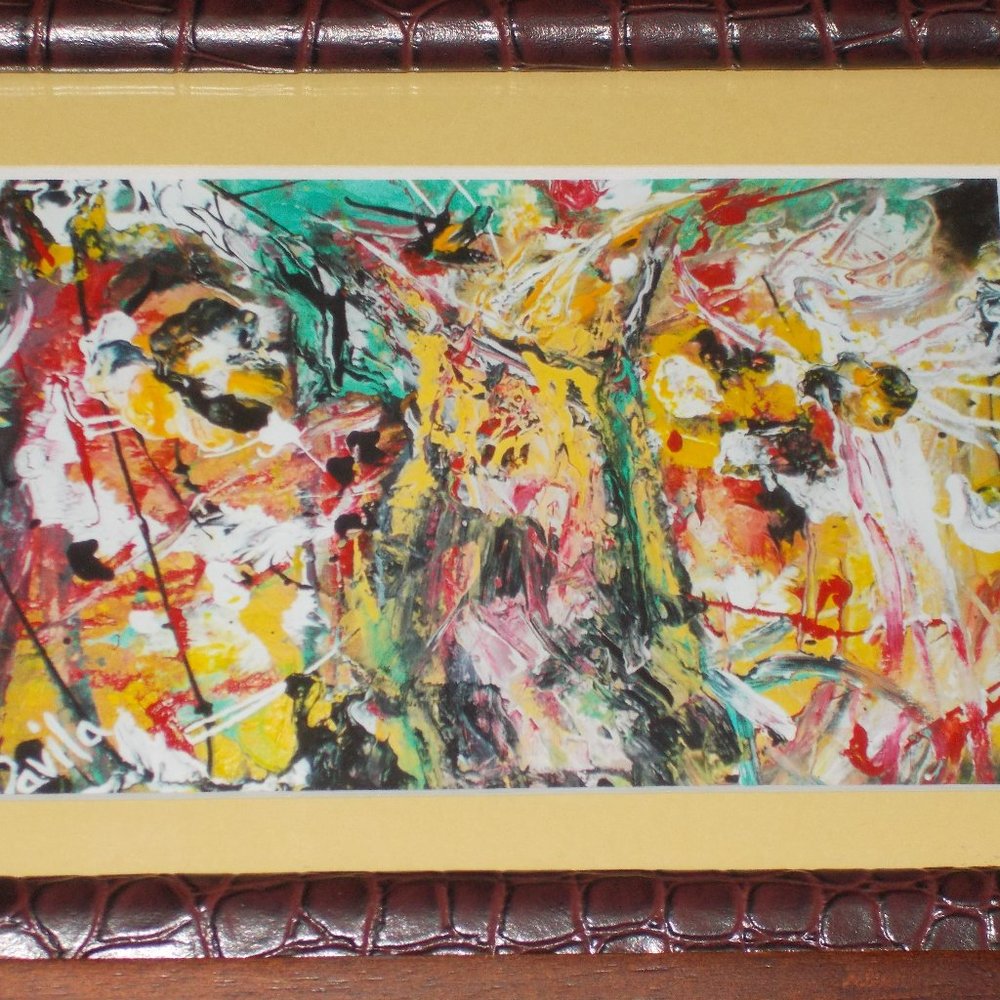 "Monkey Grinder" print from original abstract acrylic painting, signed, framed